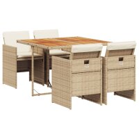 vidaXL 5-tlg. Garten-Essgruppe mit Kissen Beige Poly Rattan