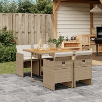 vidaXL 5-tlg. Garten-Essgruppe mit Kissen Beige Poly Rattan