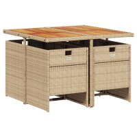 vidaXL 5-tlg. Garten-Essgruppe mit Kissen Beige Poly Rattan