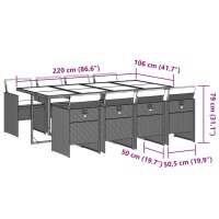 vidaXL 9-tlg. Garten-Essgruppe mit Kissen Schwarz Poly Rattan