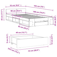 vidaXL Bettgestell mit Schublade Grau Sonoma 90x190 cm Holzwerkstoff