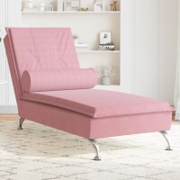 vidaXL Massage-Chaiselongue mit Nackenrolle Rosa Samt