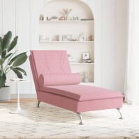 vidaXL Massage-Chaiselongue mit Nackenrolle Rosa Samt