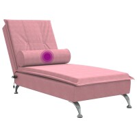 vidaXL Massage-Chaiselongue mit Nackenrolle Rosa Samt