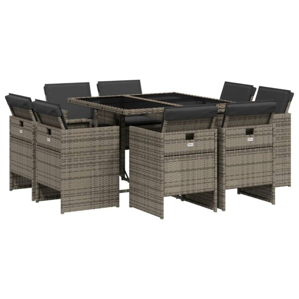 vidaXL 9-tlg. Garten-Essgruppe mit Kissen Grau Poly Rattan