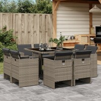 vidaXL 9-tlg. Garten-Essgruppe mit Kissen Grau Poly Rattan