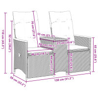 vidaXL Gartensofa 2-Sitzer Verstellbar mit Tisch Schwarz Poly Rattan