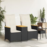 vidaXL Gartensofa 2-Sitzer Verstellbar mit Tisch Schwarz Poly Rattan