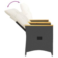 vidaXL Gartensofa 2-Sitzer Verstellbar mit Tisch Schwarz Poly Rattan