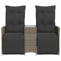 vidaXL Gartensofa 2-Sitzer Verstellbar mit Tisch Grau Poly Rattan