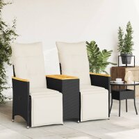 vidaXL Gartensofa 2-Sitzer Verstellbar mit Tisch Schwarz Poly Rattan