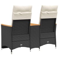 vidaXL Gartensofa 2-Sitzer Verstellbar mit Tisch Schwarz Poly Rattan