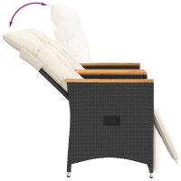 vidaXL Gartensofa 2-Sitzer Verstellbar mit Tisch Schwarz Poly Rattan