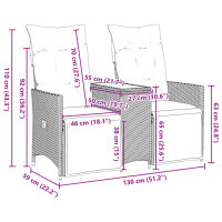 vidaXL Gartensofa 2-Sitzer Verstellbar mit Tisch Schwarz Poly Rattan