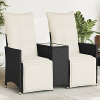 vidaXL Gartensofa 2-Sitzer Verstellbar mit Tisch Schwarz Poly Rattan