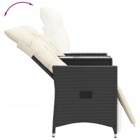 vidaXL Gartensofa 2-Sitzer Verstellbar mit Tisch Schwarz Poly Rattan