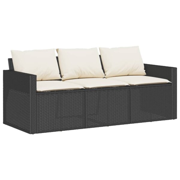 vidaXL Gartensofa mit Kissen 3-Sitzer Schwarz Poly Rattan