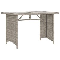 vidaXL Gartentisch mit Glasplatte Hellgrau 110x68x70 cm Poly Rattan