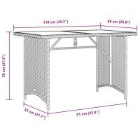 vidaXL Gartentisch mit Glasplatte Hellgrau 110x68x70 cm Poly Rattan