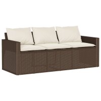 vidaXL Gartensofa mit Kissen 3-Sitzer Braun Poly Rattan