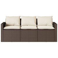 vidaXL Gartensofa mit Kissen 3-Sitzer Braun Poly Rattan