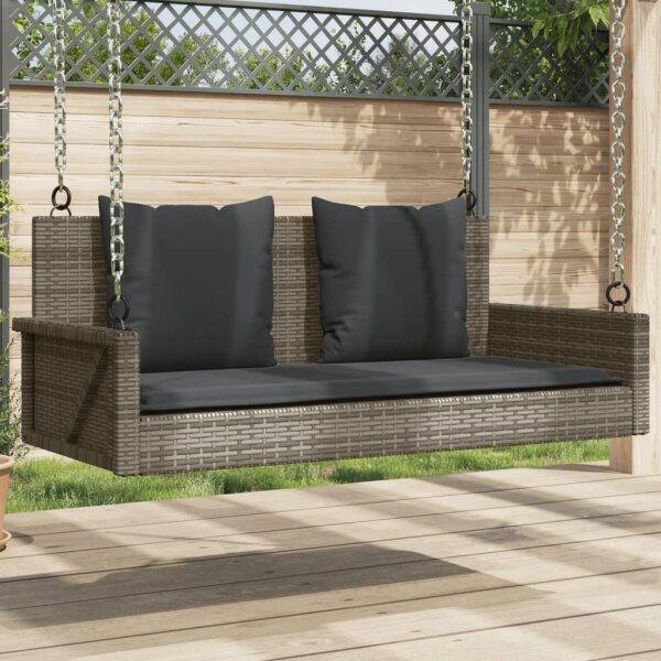 vidaXL H&auml;ngebank mit Kissen Grau 119x56x48 cm Poly Rattan