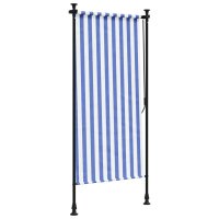 vidaXL Au&szlig;enrollo Blau und Wei&szlig; 100x270 cm Stoff und Stahl