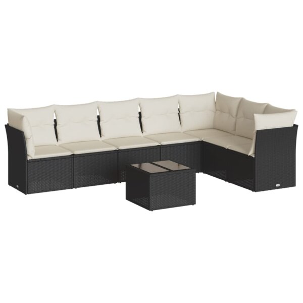 vidaXL 8-tlg. Garten-Sofagarnitur mit Kissen Schwarz Poly Rattan