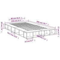 vidaXL Bettgestell Grau Sonoma 120x200 cm Holzwerkstoff