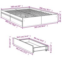 vidaXL Bettgestell mit Schubladen Schwarz 160x200 cm Holzwerkstoff