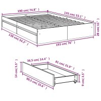 vidaXL Bettgestell mit Schubladen Wei&szlig; 135 x 190 cm Holzwerkstoff