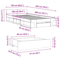 vidaXL Bettgestell mit Schublade Grau Sonoma 100x200 cm Holzwerkstoff