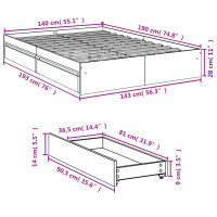 vidaXL Bettgestell mit Schubladen Schwarz 140x190 cm Holzwerkstoff