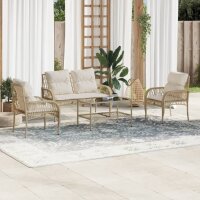 vidaXL 4-tlg. Garten-Sofagarnitur mit Kissen Beige Poly Rattan