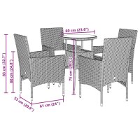 vidaXL 5-tlg. Garten-Essgruppe mit Kissen Schwarz Poly Rattan Akazie