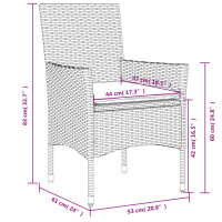 vidaXL 3-tlg. Bistro-Set mit Kissen Grau Poly Rattan und Glas