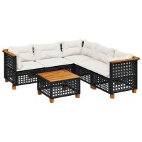 vidaXL 6-tlg. Garten-Sofagarnitur mit Kissen Schwarz Poly Rattan