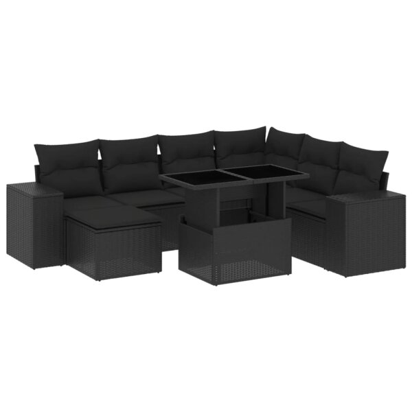 vidaXL 8-tlg. Garten-Sofagarnitur mit Kissen Schwarz Poly Rattan