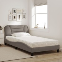 vidaXL Bett mit Matratze Taupe 100x200 cm Stoff