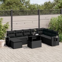 vidaXL 8-tlg. Garten-Sofagarnitur mit Kissen Schwarz Poly Rattan