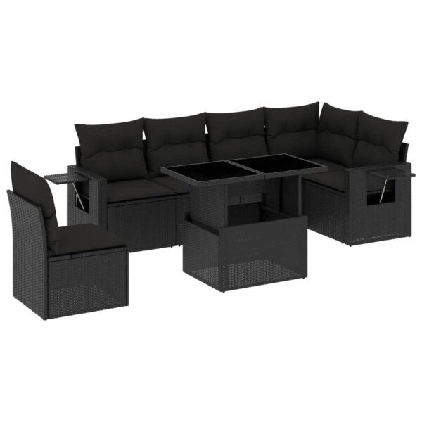 vidaXL 7-tlg. Garten-Sofagarnitur mit Kissen Schwarz Poly Rattan