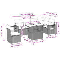 vidaXL 7-tlg. Garten-Sofagarnitur mit Kissen Schwarz Poly Rattan