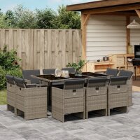 vidaXL 11-tlg. Garten-Essgruppe mit Kissen Grau Poly Rattan