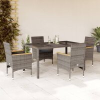 vidaXL 5-tlg. Garten-Essgruppe mit Kissen Grau Poly Rattan und Glas