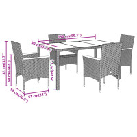 vidaXL 5-tlg. Garten-Essgruppe mit Kissen Grau Poly Rattan und Glas