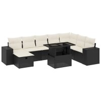 vidaXL 9-tlg. Garten-Sofagarnitur mit Kissen Schwarz Poly Rattan