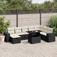 vidaXL 9-tlg. Garten-Sofagarnitur mit Kissen Schwarz Poly Rattan