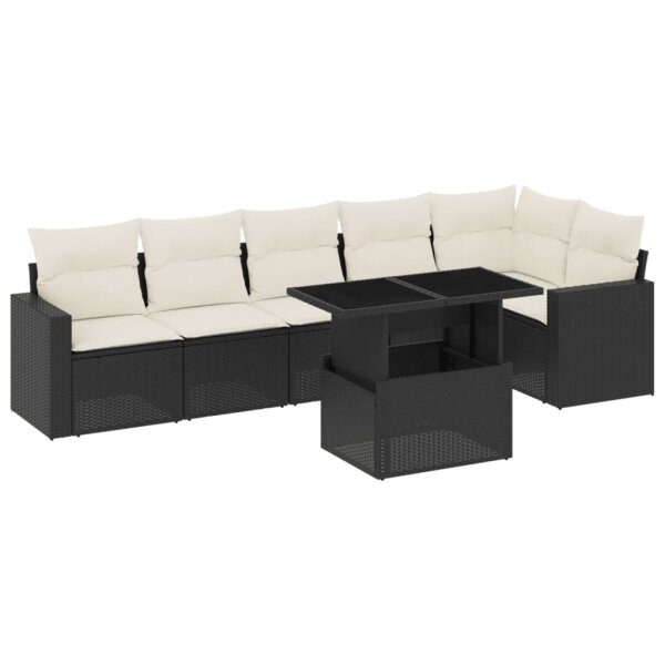 vidaXL 7-tlg. Garten-Sofagarnitur mit Kissen Schwarz Poly Rattan