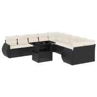 vidaXL 11-tlg. Garten-Sofagarnitur mit Kissen Schwarz Poly Rattan