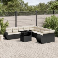 vidaXL 11-tlg. Garten-Sofagarnitur mit Kissen Schwarz Poly Rattan